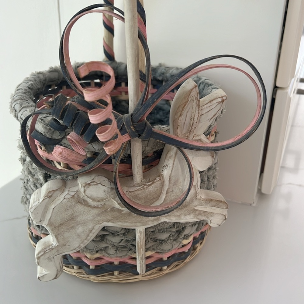 Woven Wicker Basket With Carved Rabbit